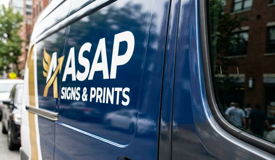 Luxury corporate van branding close-up