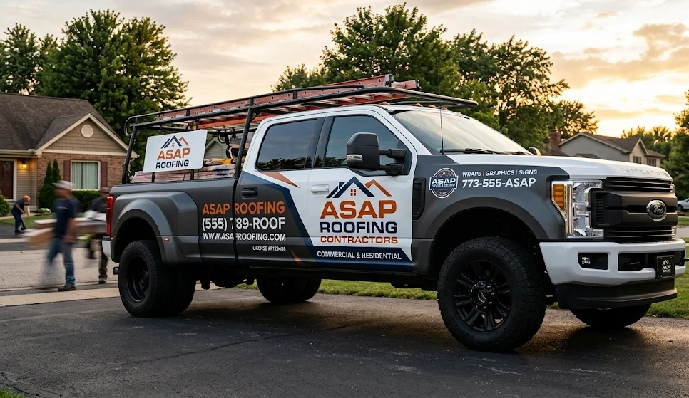 Roofing contractor truck graphics